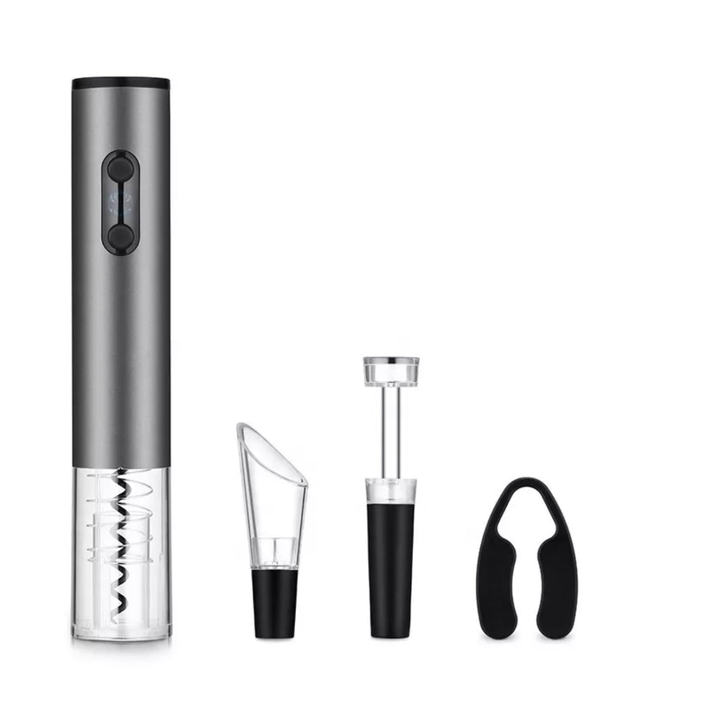 4-in-1 set voor wijn: elektrische opener, vacuümstop, beluchter en foliesnijder