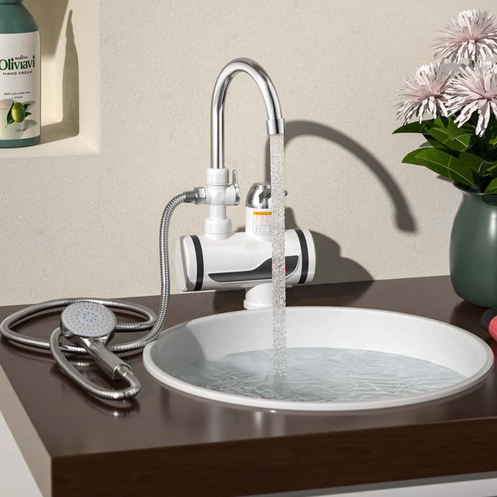 Kraan en douche met ingebouwde verwarming