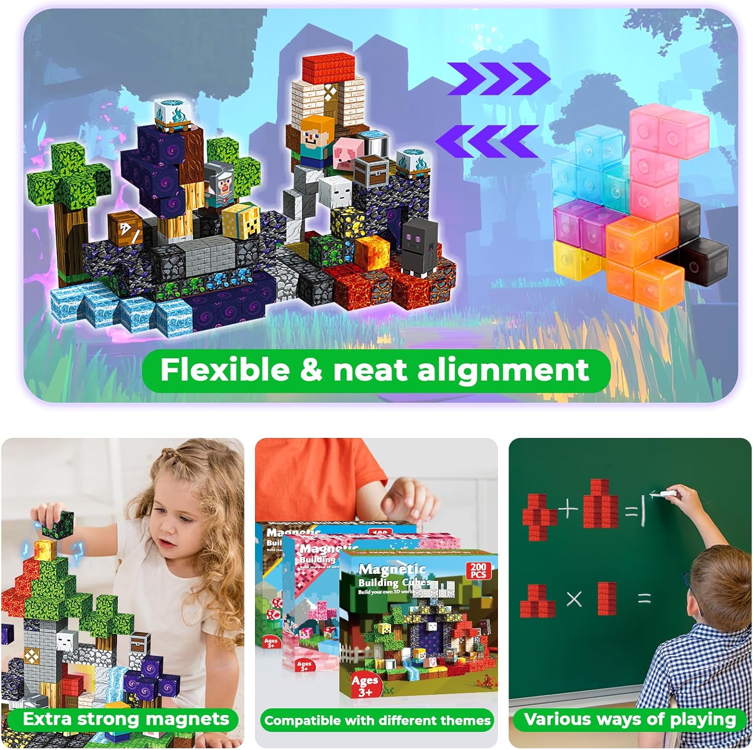 MAGNECRAFT Magnetic Blocks – 200 stuks magnetische bouwblokken STEM-speelgoed voor kinderen vanaf 3 jaar