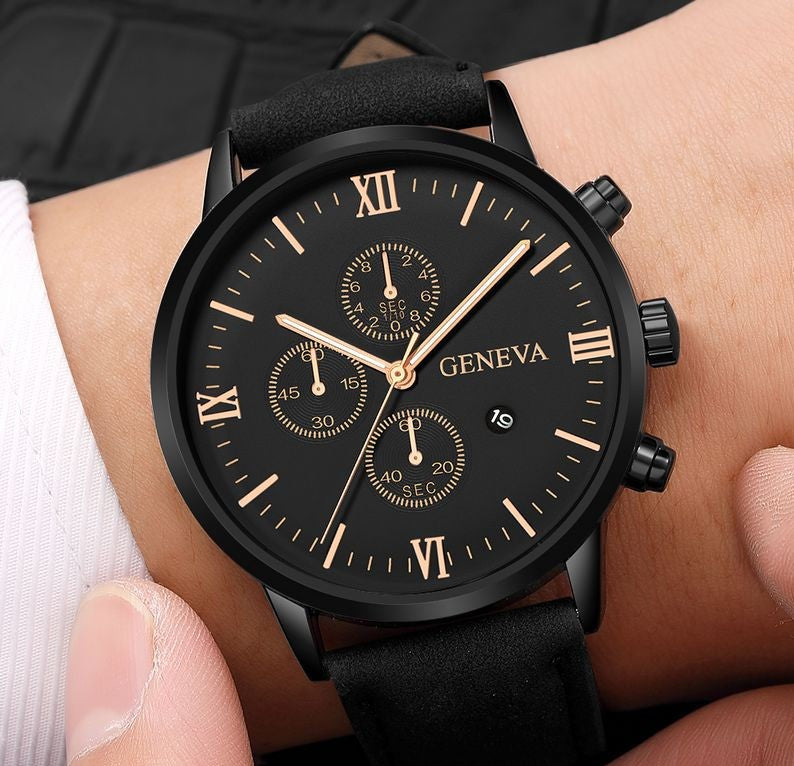 Herenhorloge met leren band