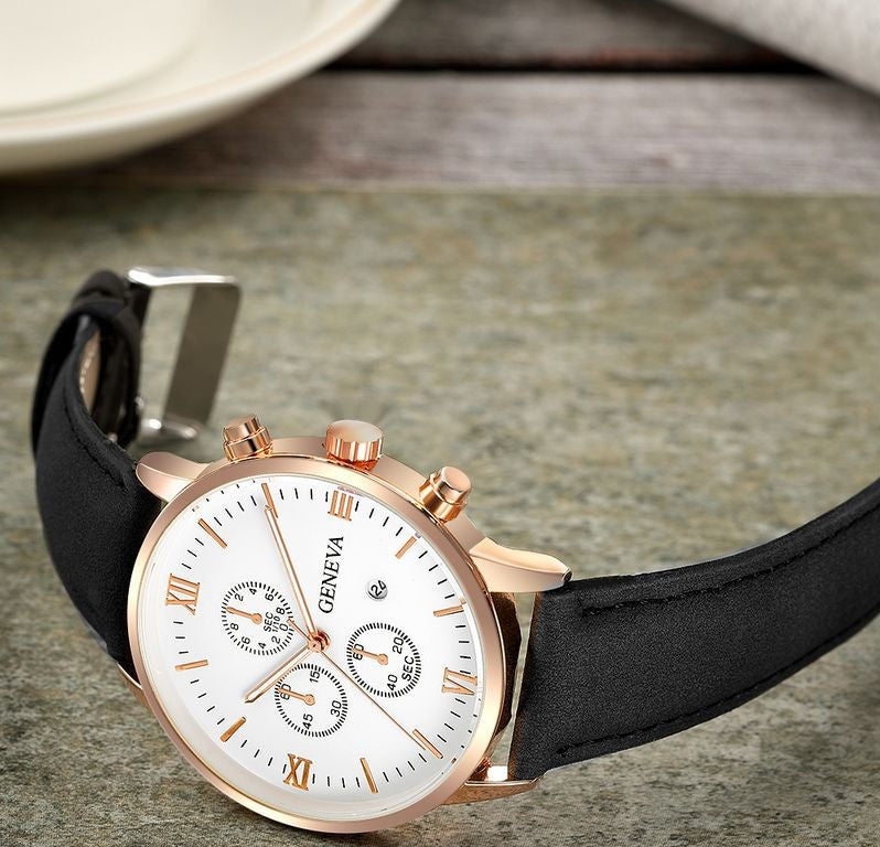 Herenhorloge met leren band