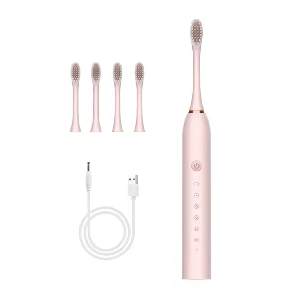 Elektrische tandenborstel met ingebouwde timer, 4 extra opzetborstels, standaard en koker