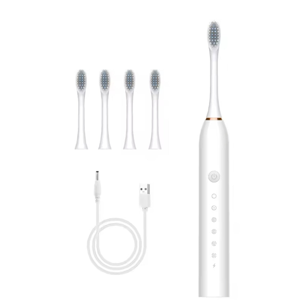 Elektrische tandenborstel met ingebouwde timer, 4 extra opzetborstels, standaard en koker