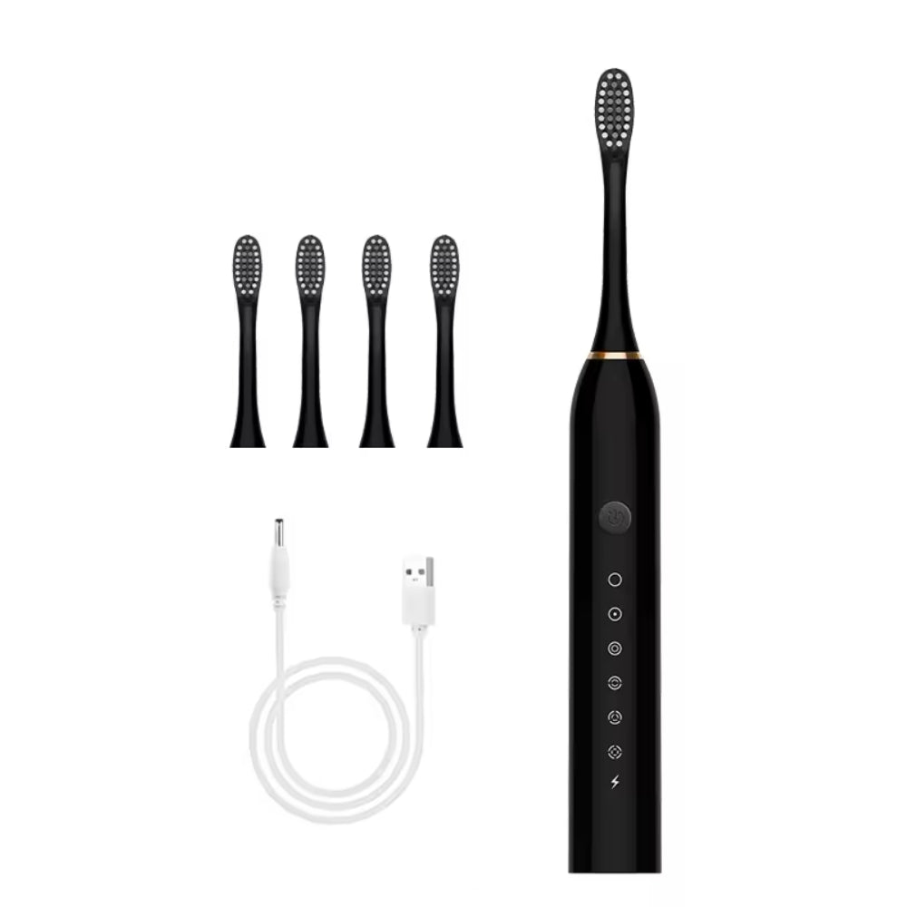 Elektrische tandenborstel met ingebouwde timer, 4 extra opzetborstels, standaard en koker