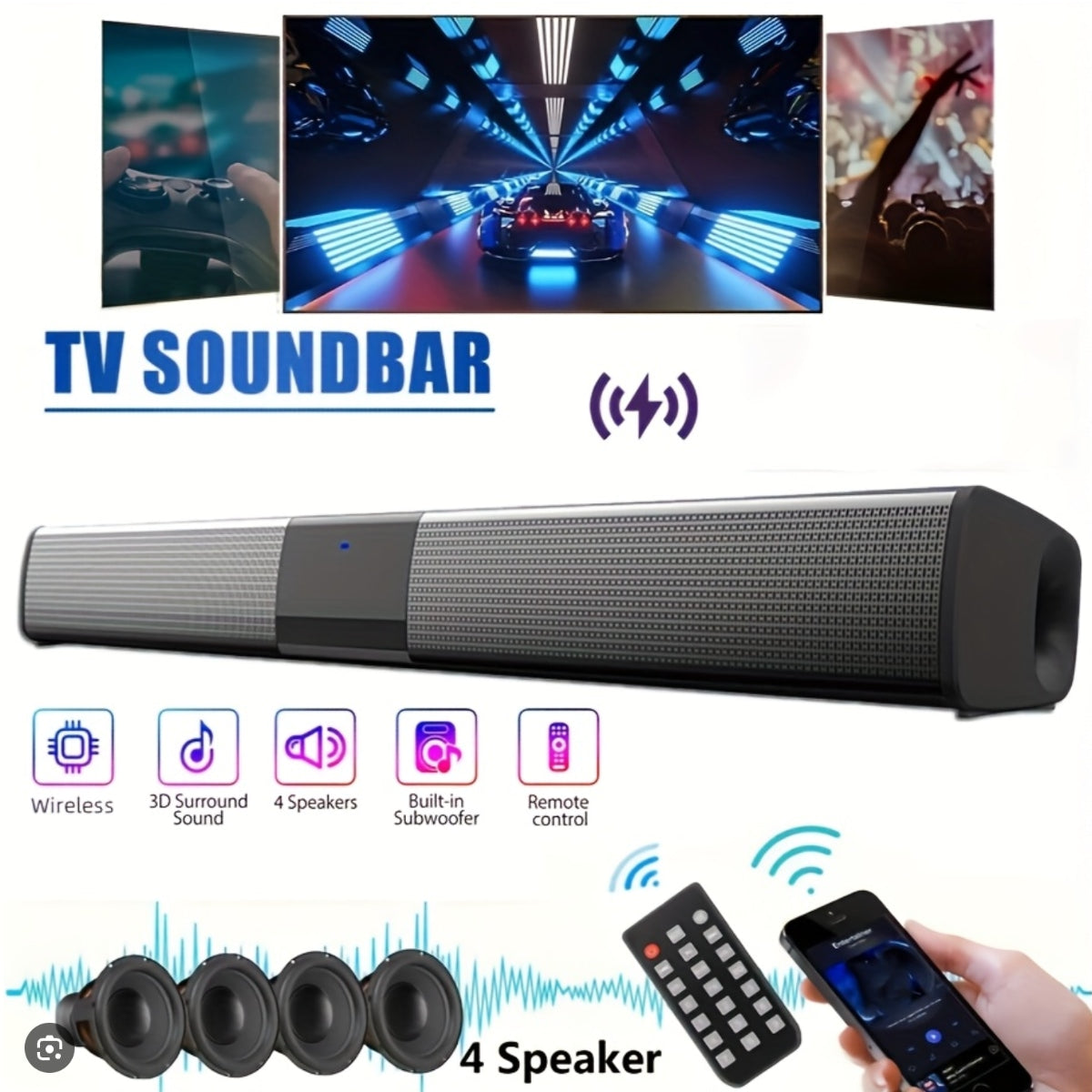 SonicLine 4.0 Bluetooth soundbar – 55 cm, 4 luidsprekers, surround sound