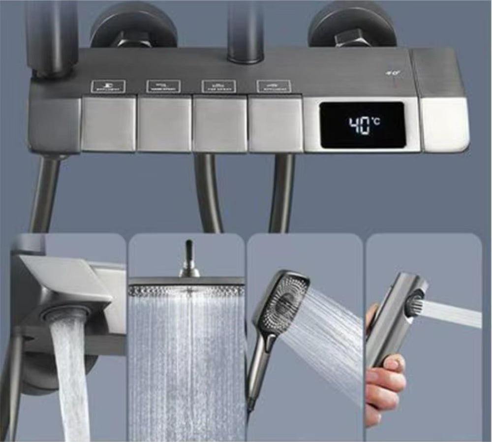 Douchesysteem Met Thermostaat, 4 Functies Pianotoetsen, Doucheset, 31 X 20 Cm Vierkante Douchekop Digitaal Scherm 360 Led Omgevingslicht Waterkracht Met Badkraan Booster Spu Pvmsw Douchesysteem Met Thermostaat, 4 Functies Pianotoetsen, Doucheset, 31 X 20 Cm Vierkante Douchekop Digitaal Scherm 360 Led Omgevingslicht Waterkracht Met Badkraan Booster Spu Pvmsw