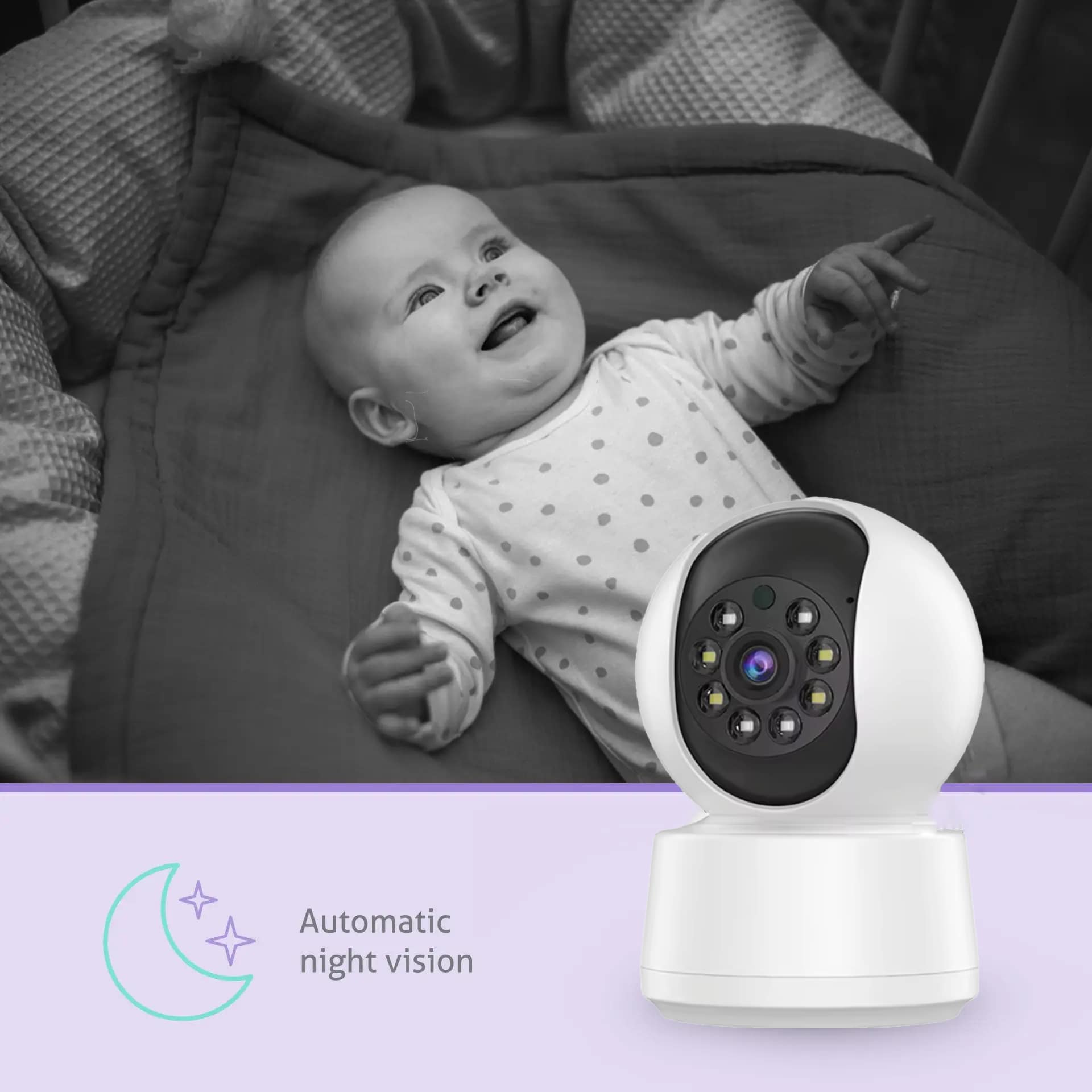 Draadloze smart babyfoon met nachtzicht en tweewegaudio