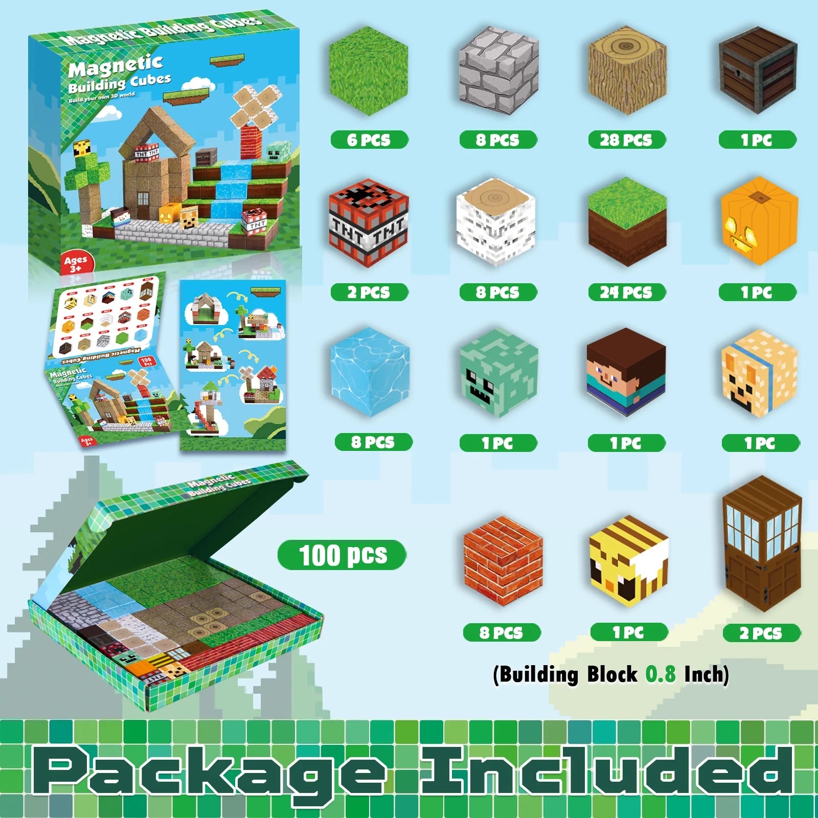 MAGNECRAFT Magnetic Blocks FOREST LIFE – 100 stuks magnetische bouwblokken STEM-speelgoed voor kinderen vanaf 3 jaar